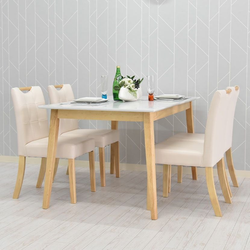 2人用 円形 ダイニングテーブルセット 3点 大理石柄 ガラステーブル