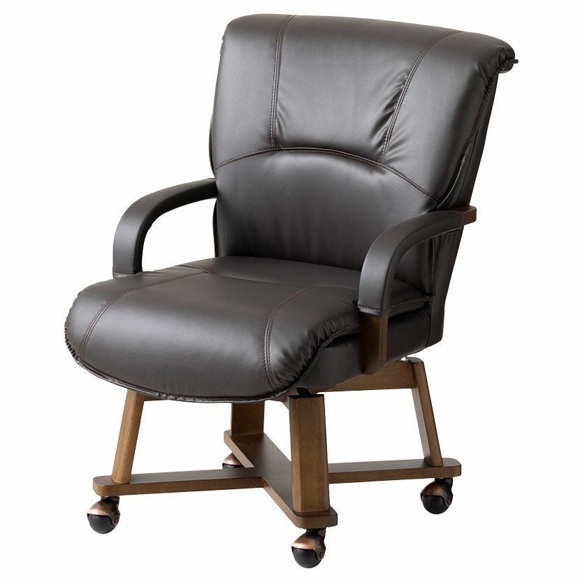 ダイニングチェア ダイニングこたつ用 回転式 肘掛けPVC張り 脚カバー