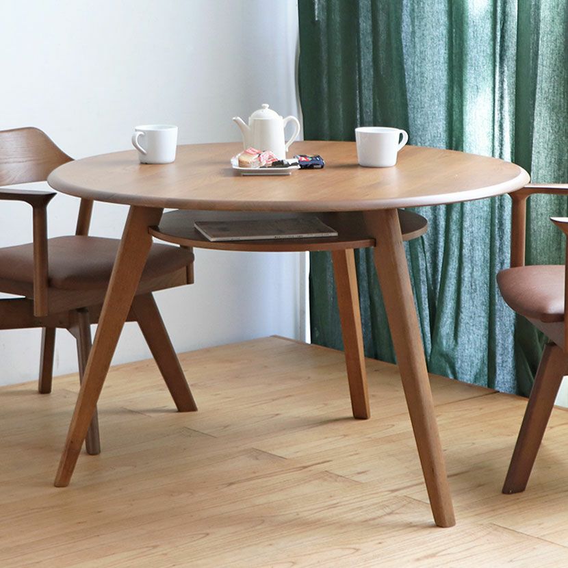 幅110cm 円形 ダイニングテーブル 収納棚付き 木製 無垢 オーク材