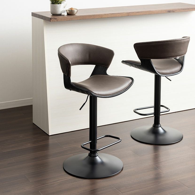 カウンターチェア 昇降式 回転式 フットレスト付き 肘付き 合皮