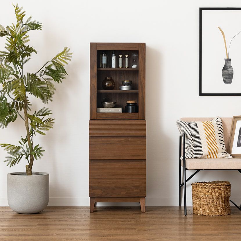 設置無料】幅45cm 木製 ジュエリーチェスト メリッサ 天然木 ガラス扉