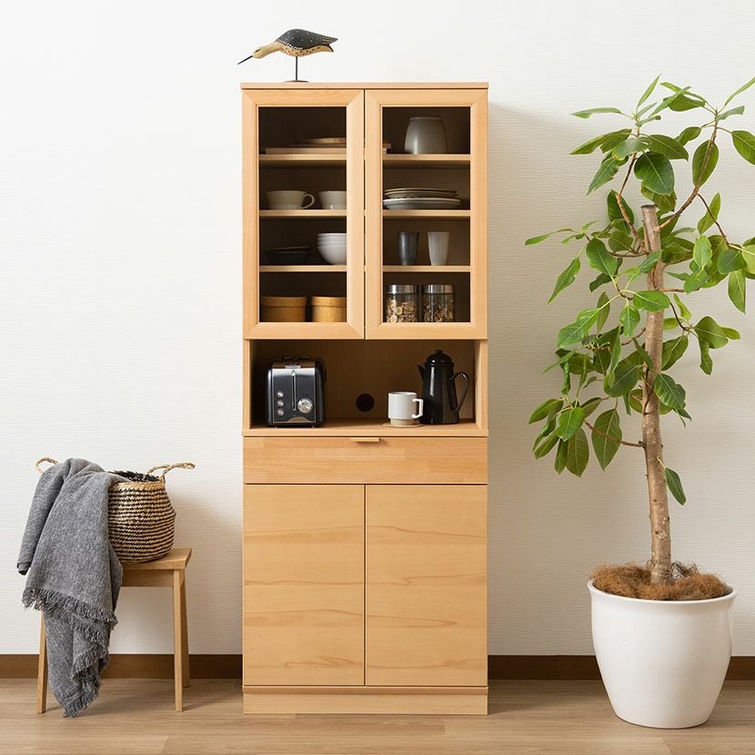 設置無料】カリモク 幅70cm カップボード 日本製 木製 天然木 収納