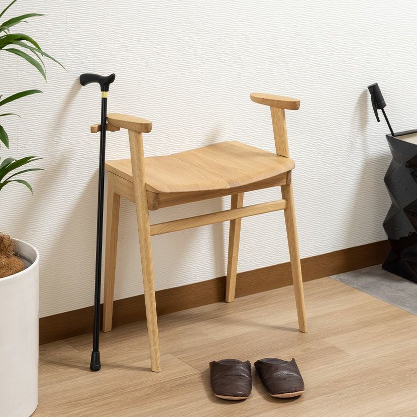 カリモク】肘付き スツール 日本製 木製 天然木 オーク材 ステッキ