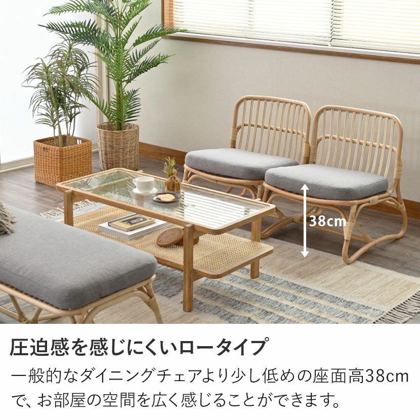 幅55cm 1人掛け ローチェア CALM ラタン 軽い 椅子 ファブリック