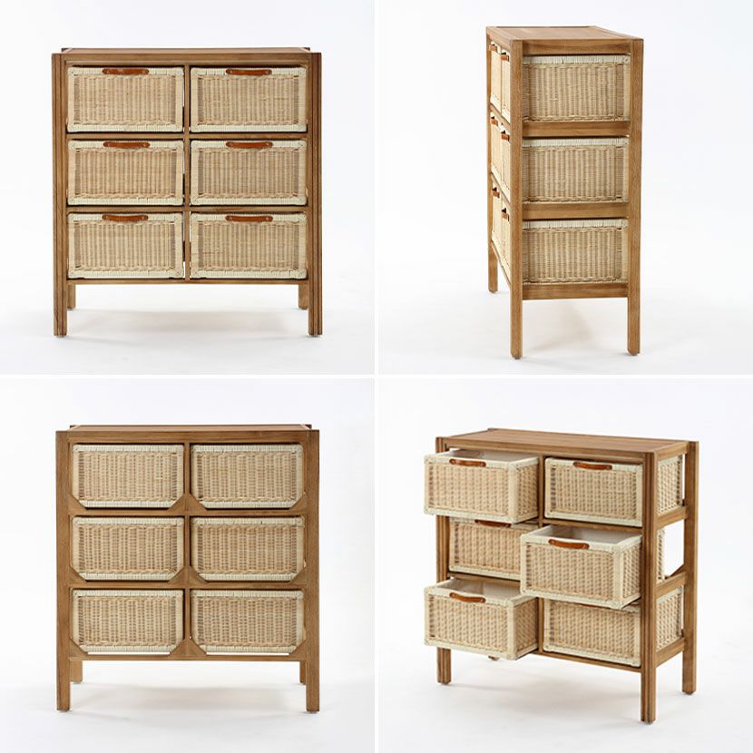 幅83cm 3段 チェスト BREEZE 木製 無垢 チーク ラタン キャビネット