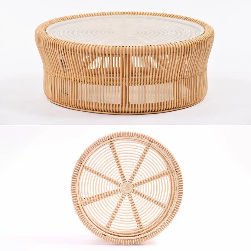 幅70cm 円形 センターテーブル BREEZE ラタン ガラス ローテーブル 丸