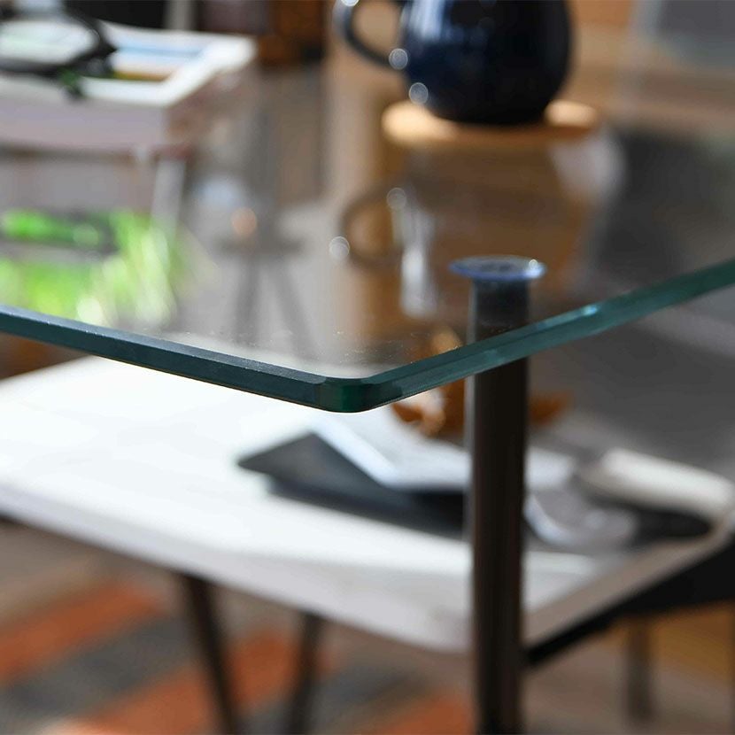 幅140cm ガラス ダイニングテーブル スチール脚 ガラス天板 長方形