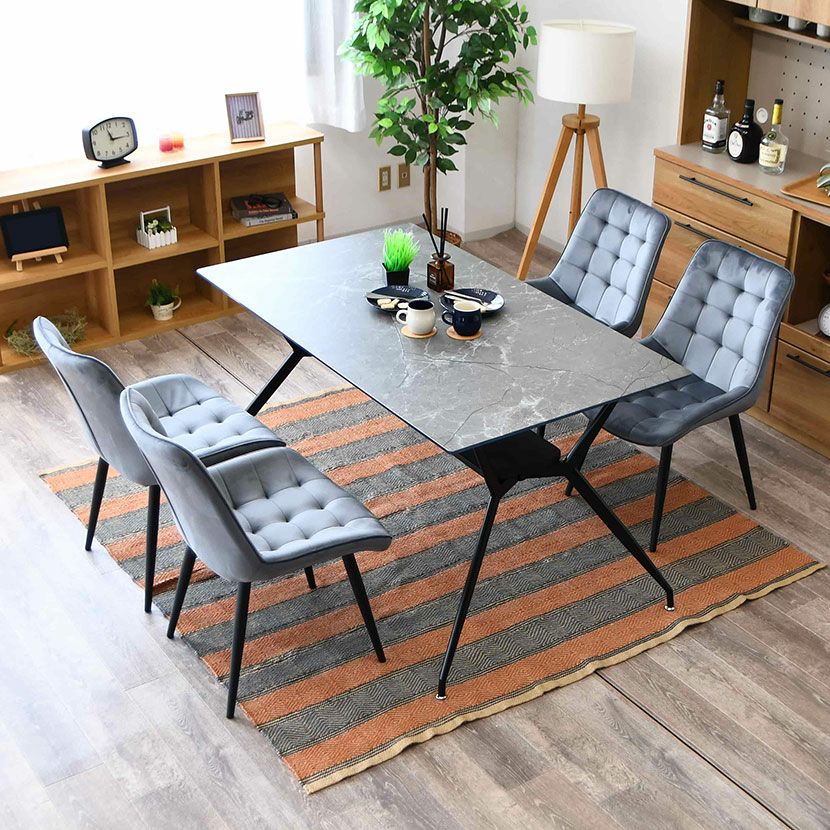 4人用 ダイニングテーブルセット 5点 大理石柄 ガラス テーブル 長方形