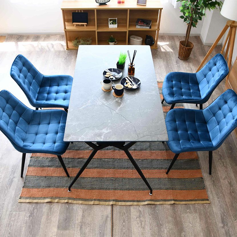 4人用 ダイニングテーブルセット 5点 大理石柄 ガラス テーブル 長方形