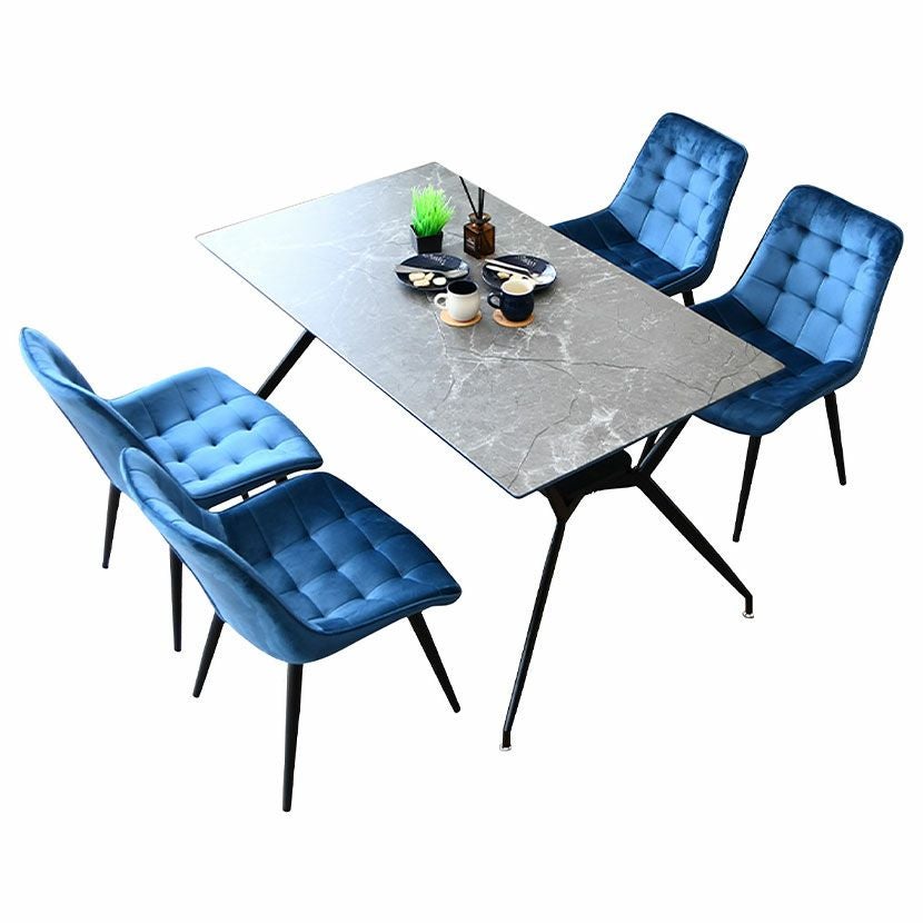 4人用 ダイニングテーブルセット 5点 大理石柄 ガラス テーブル 長方形