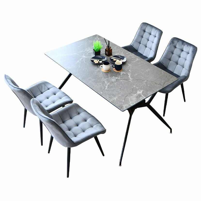 4人用 ダイニングテーブルセット 5点 大理石柄 ガラス テーブル 長方形