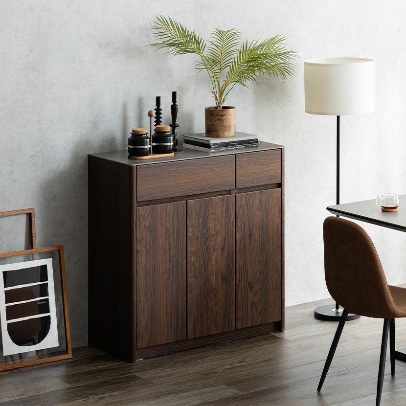 幅95cm サイドボード セラミック天板 木目 引き出し 収納 キッチン