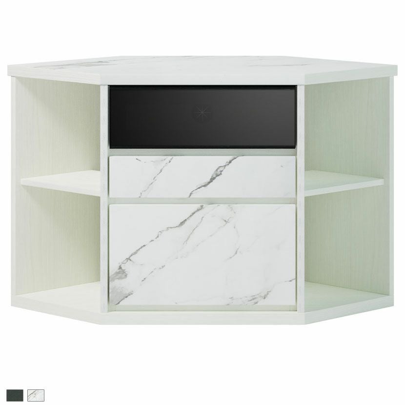 設置無料】幅115cm コーナーボード 収納 引き出し付き セラミック調 石