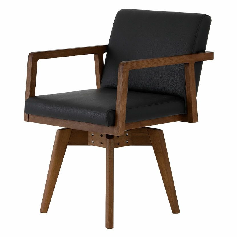 ダイニングチェア 回転 肘付き 天然木 PVCレザー 合皮 椅子 アーム