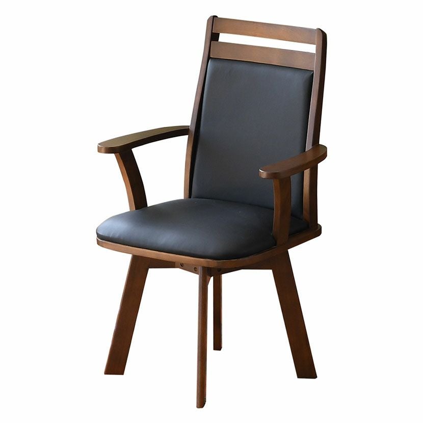 回転 ダイニングチェア 肘付き ハイバック チェア 木製 天然木 合皮