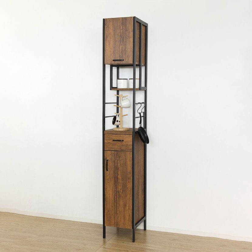 幅30cm 木目調 食器棚 アイアンウッド 引き出し 開き扉 収納 キッチン