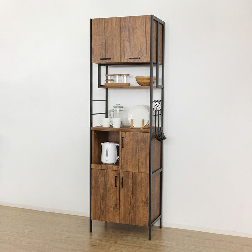 幅60cm 木目調 食器棚 アイアンウッド コンセント付き 収納 キッチン