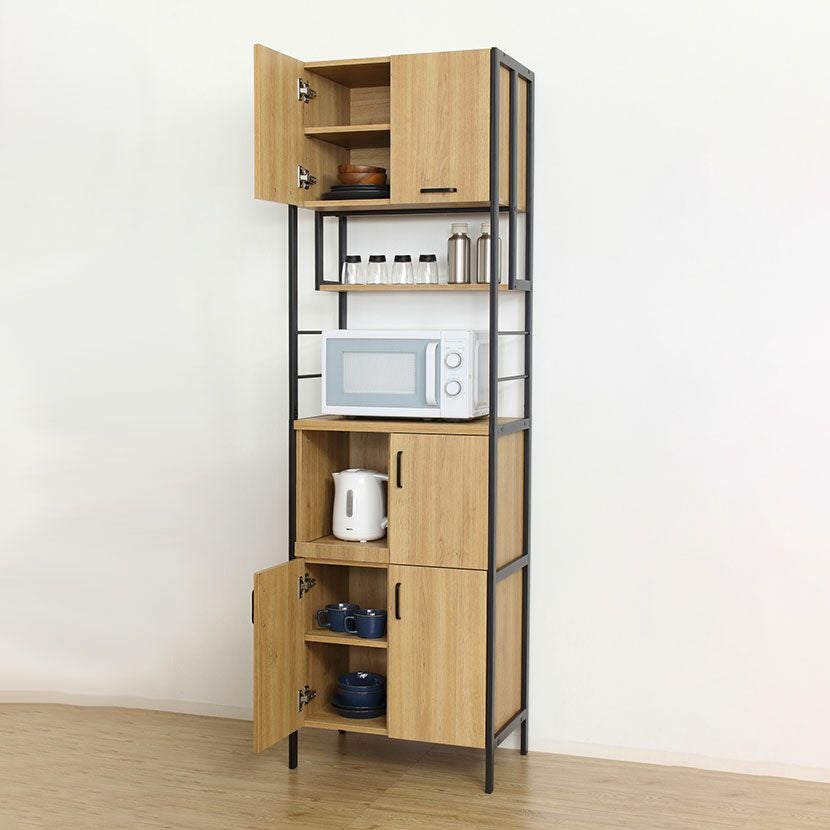 幅60cm 木目調 食器棚 アイアンウッド コンセント付き 収納 キッチン