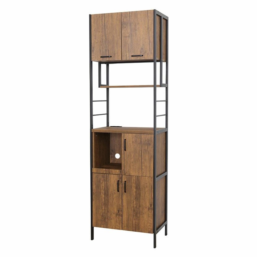 幅60cm 木目調 食器棚 アイアンウッド コンセント付き 収納 キッチン