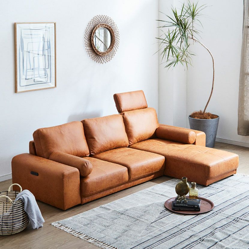 幅209cm 3人掛け カウチソファ レザー調 組み換え可能 レザー