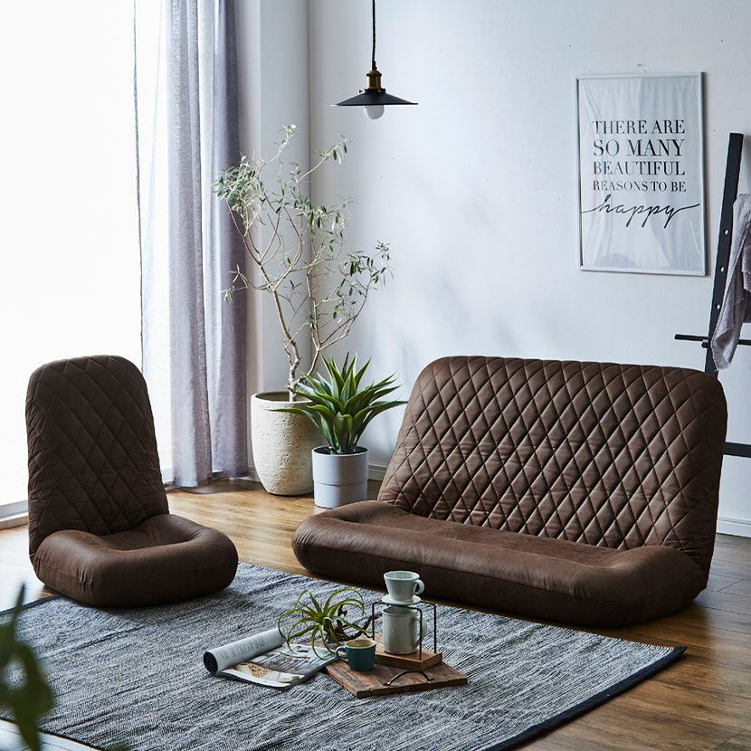 座椅子 ハイバック 2人掛け レザー調 ファブリックレザー ポケット