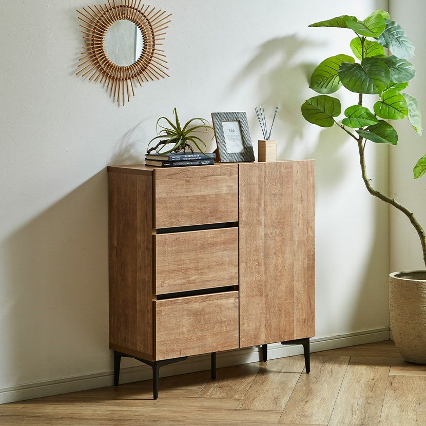 設置無料】幅80cm 木目調 キャビネット 日本製 木製 引き出し 棚 収納