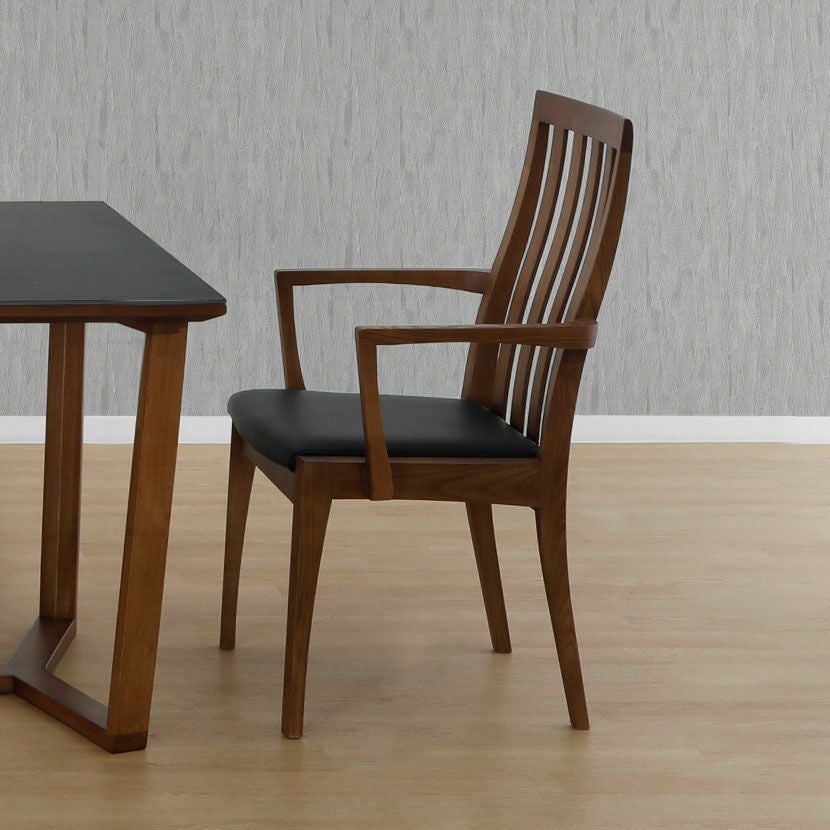 木製 ダイニングチェア ハイバック チェア 肘付き 天然木 タモ材 PVC