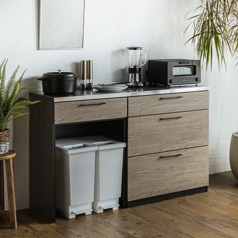 設置無料】幅139cm キッチンカウンター ステンレス天板 引き出し 収納