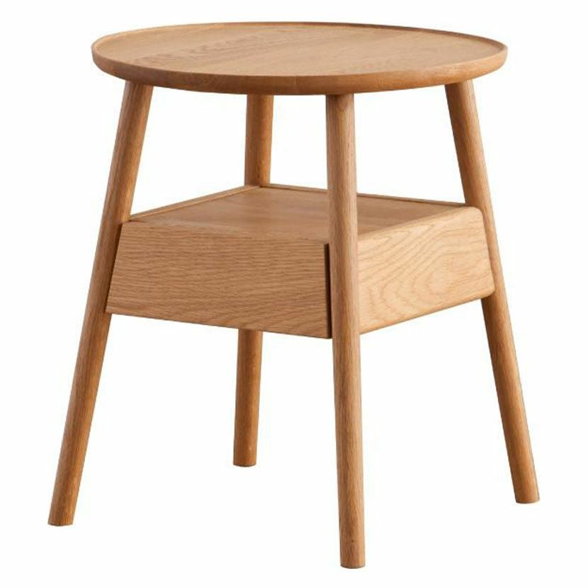 幅44cm 木製 サイドテーブル ロンド 天然木 オーク材 ウォールナット材