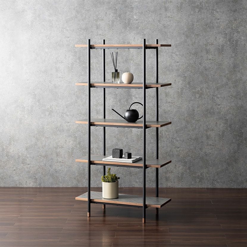 幅85cm オープンラック ラグナー 5段 収納 棚 メラミン ウォールナット