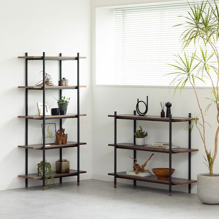 幅85cm オープンラック ラグナー 5段 収納 棚 メラミン ウォールナット