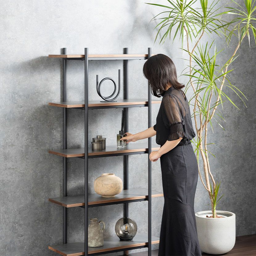 幅85cm オープンラック ラグナー 5段 収納 棚 メラミン ウォールナット