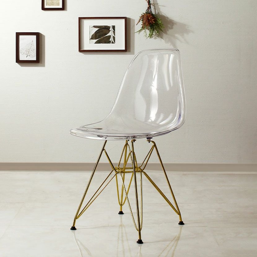 ダイニングチェア クリア ゴールド脚 スチール脚 シェル型 チェア 肘