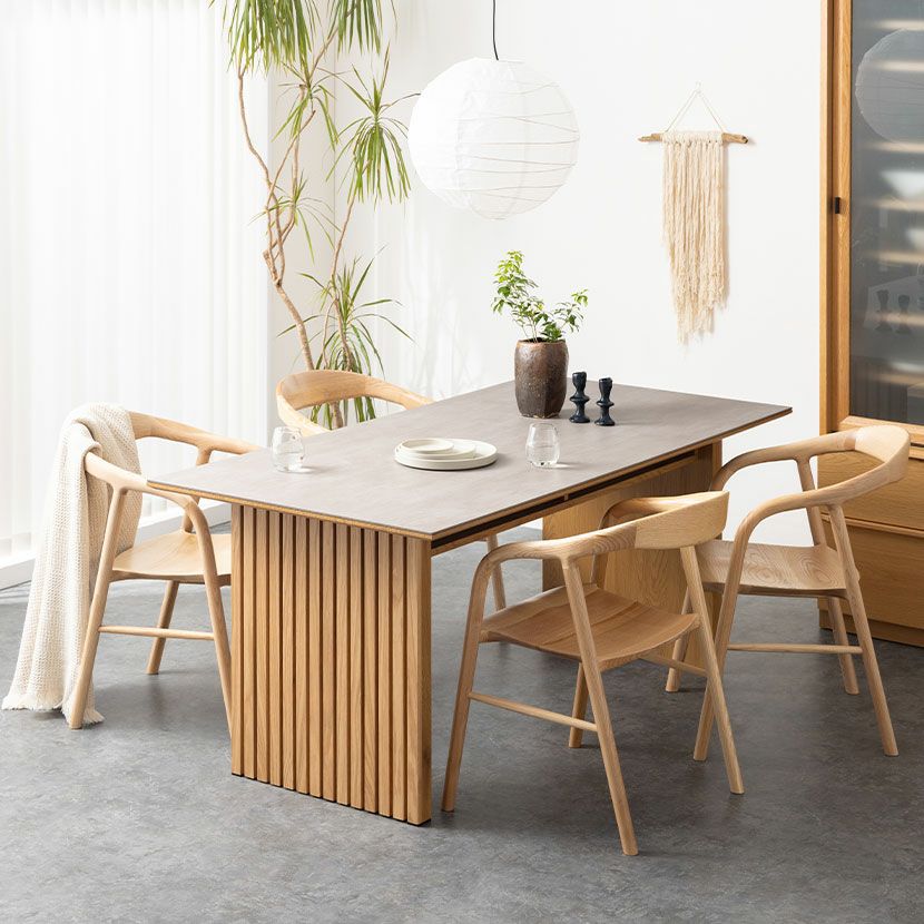 設置無料】4人用 ダイニングテーブルセット 5点 セラミックテーブル 肘