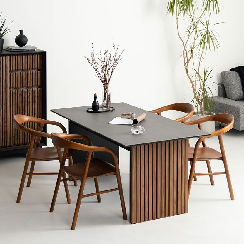 設置無料】4人用 ダイニングテーブルセット 5点 セラミックテーブル 肘