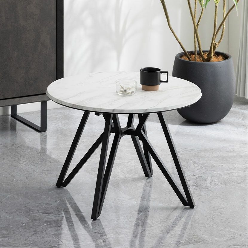 幅60cm 円形 リビングテーブル 大理石調 モダン ローテーブル