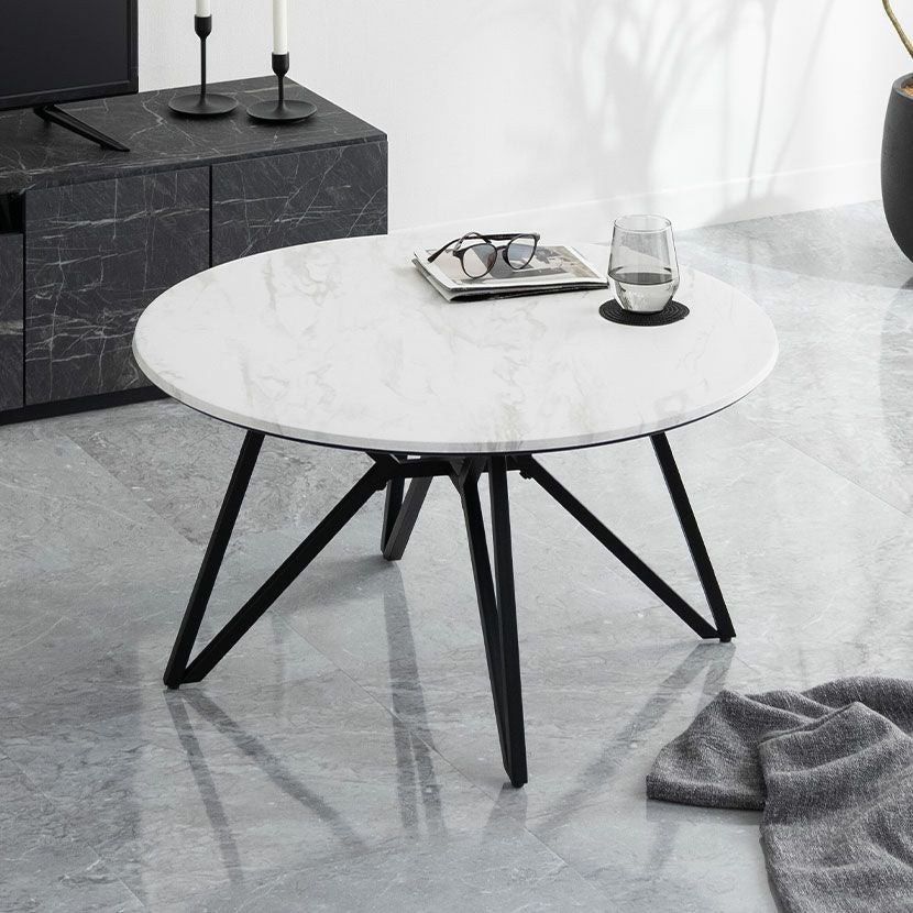 幅80cm 円形 リビングテーブル 大理石調 モダン ローテーブル スチール