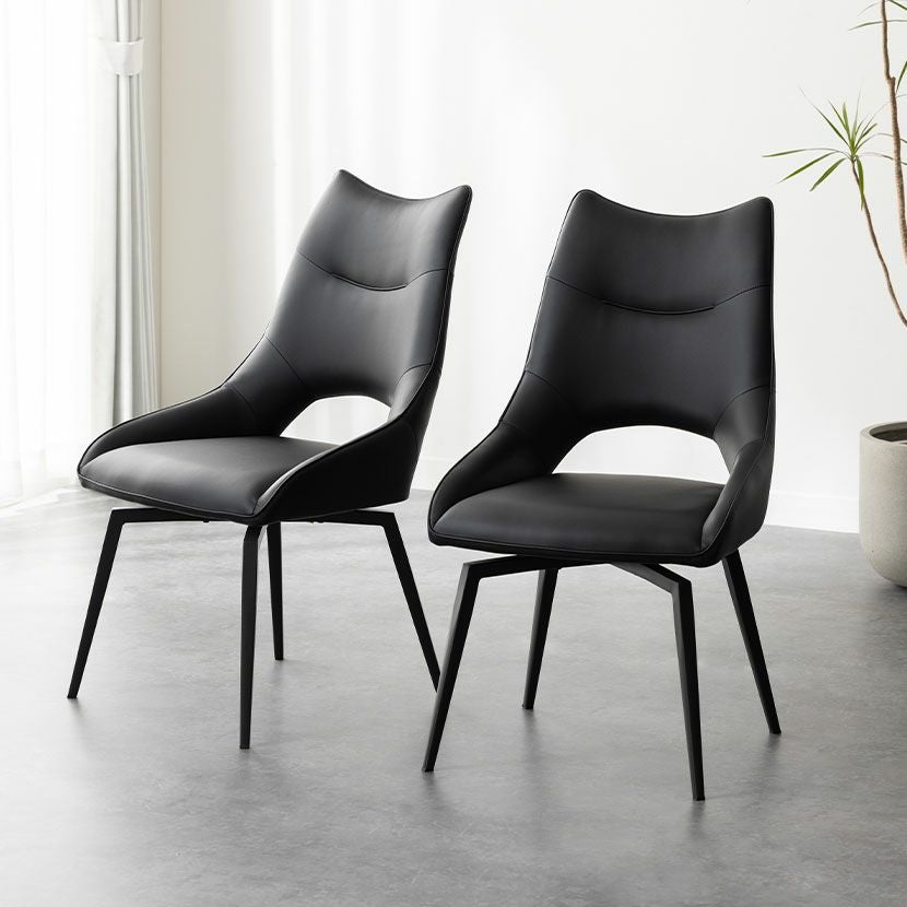 2脚セット】ダイニングチェア 回転 オートリターン 椅子 合皮 スチール