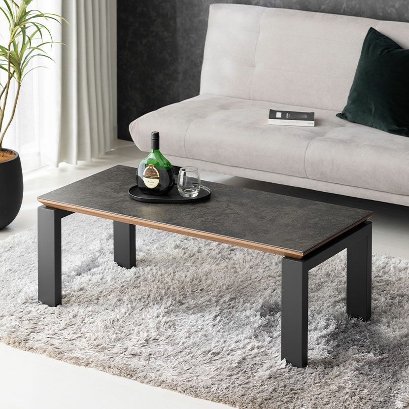 幅110cm リビングテーブル 大理石調 スチール脚 楕円形 センター