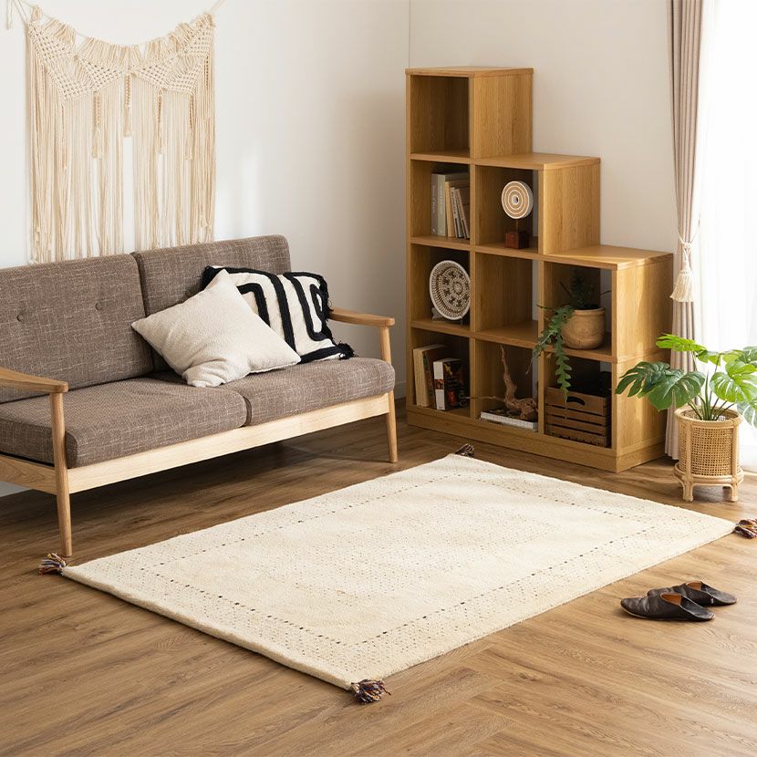 130×190cm ギャッベラグ DESERT 手織り 天然素材 コットン ウール ラグ