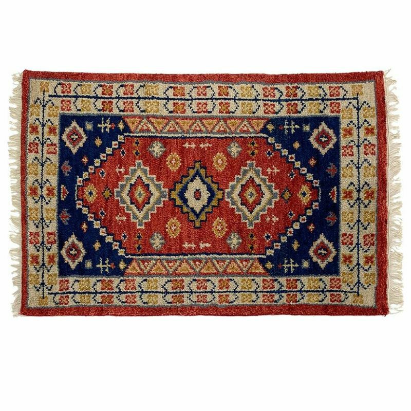 90×130cm トライバルラグ MADRAS 手織り 天然素材 コットン ウール