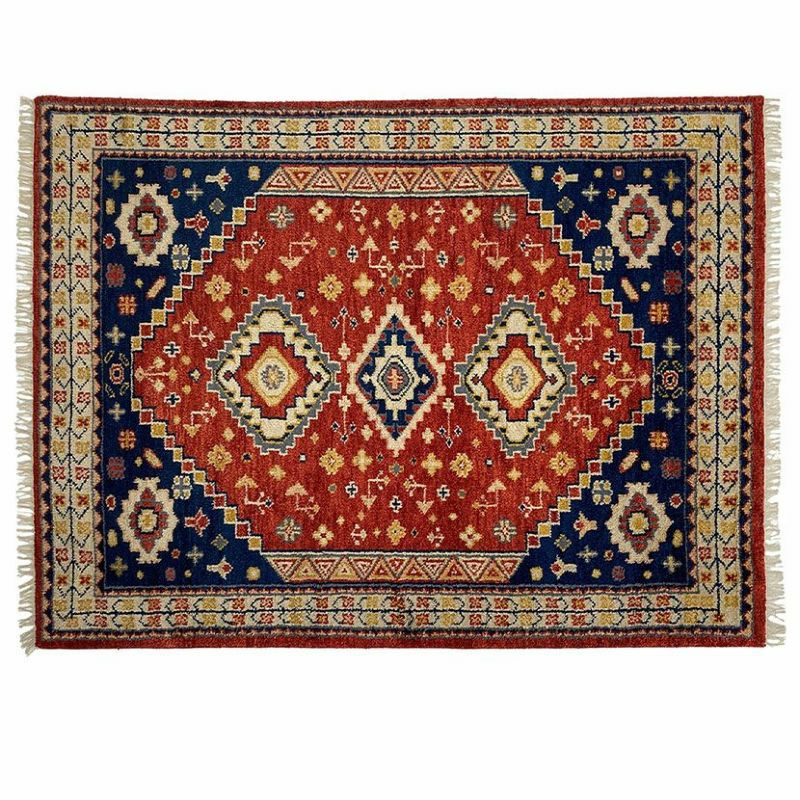 90×130cm トライバルラグ CRIMSON 手織り 天然素材 コットン ウール