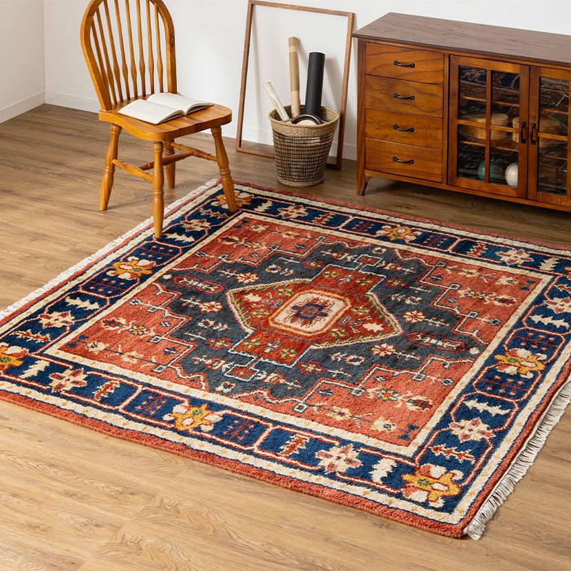 190×190cm トライバルラグ MADRAS 手織り 天然素材 コットン ウール