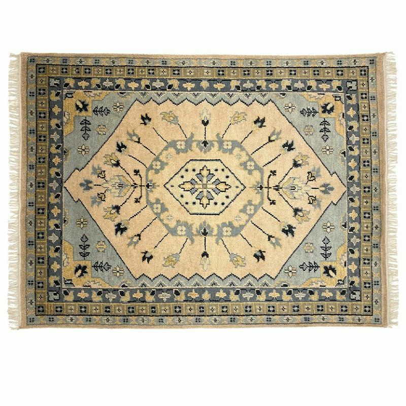 190×240cm トライバルラグ FLOWER 手織り 天然素材 コットン ウール