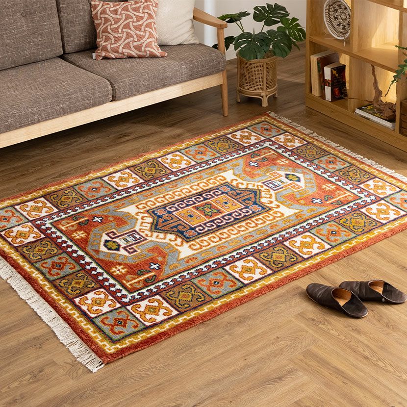 130×190cm トライバルラグ FLAG 手織り 天然素材 コットン ウール ラグ