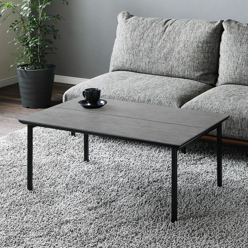 幅90cm セラミック ローテーブル アイアン脚 長方形 セラミック