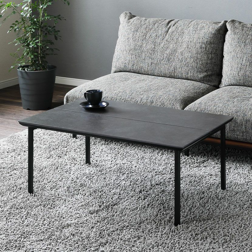 幅90cm セラミック ローテーブル アイアン脚 長方形 セラミック