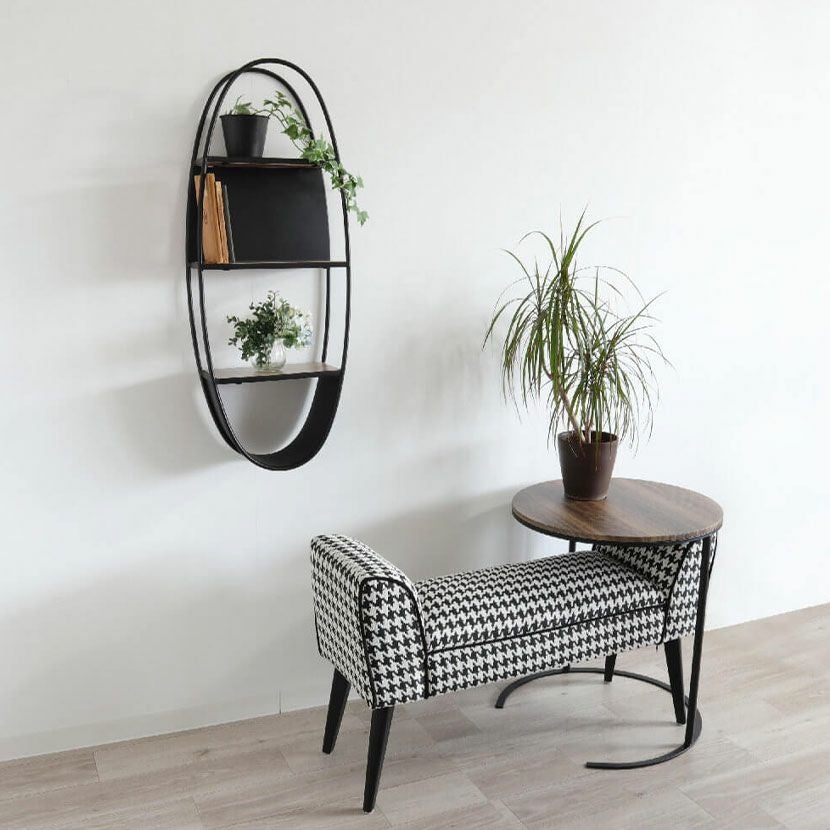 幅33cm 壁掛けシェルフ アイアン 天然木 壁飾り 楕円 壁掛け ラック