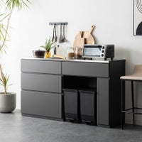 【設置無料】幅160cm ステンレス天板 キッチンカウンター MIRENIA 引き出し 収納 作業台 キッチン棚 ゴミ箱上収納 レンジ台 シンプルモダン 食器棚 おしゃれ 黒 ブラック グレー 日本製 完成品｜¥76,273の動画