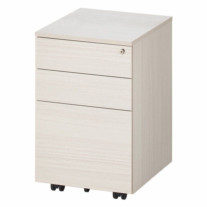 幅42cm 木目調 デスクワゴン 3段 ALシリーズ シリンダー錠 ワゴン 鍵